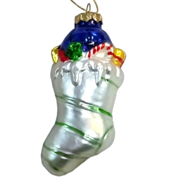 New In Box Holiday Collection Christmas Tree Glass Ornament Stocking Handpainted - Picture 4 of 7
